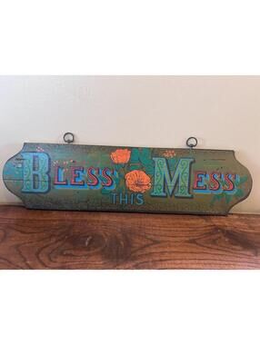 Vintage Bless This Mess Wooden Wall Sign